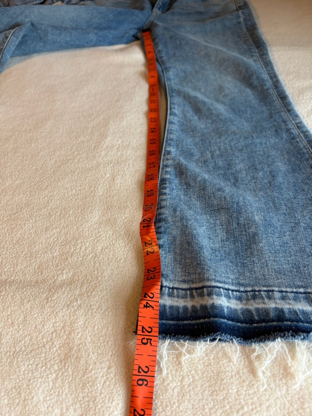 Loft High-Rise Raw Hem Flare leg Blue Jeans in Washed Indigo - Picture 8 of 8